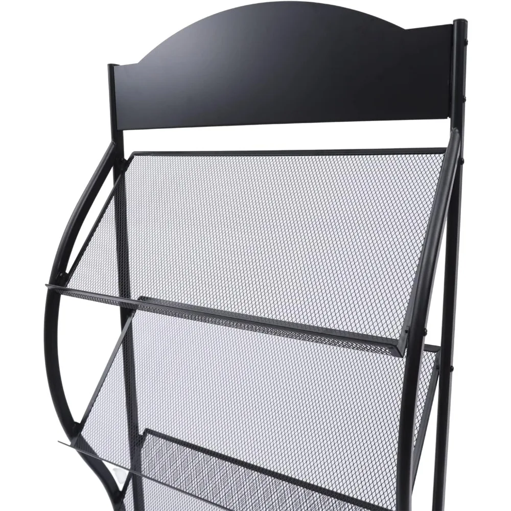 رف تخزين المجلات الدائم بأربعة طبقات، حامل صحف على شكل حرف S، حامل عرض كتب حديدية سوداء #5