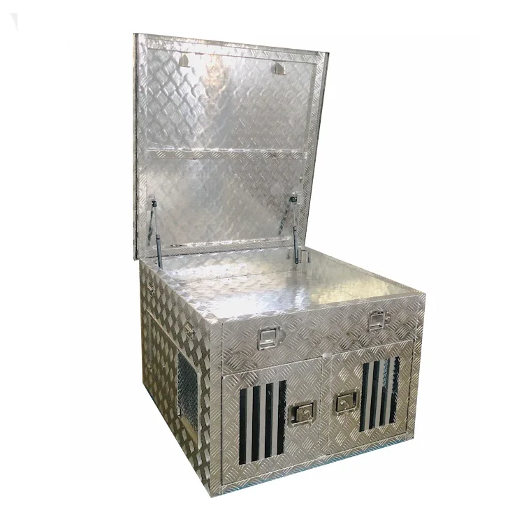 Dual Aluminum Truck Transport Hunting Dog Box Crate With Top Storage