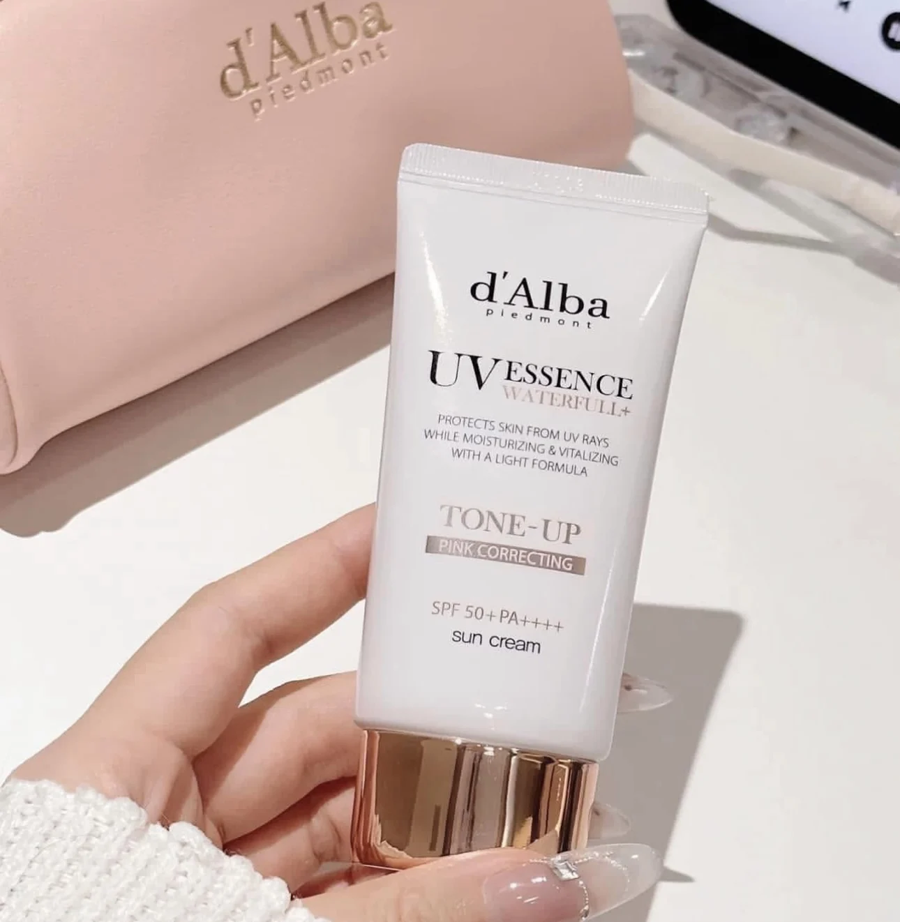 d'Alba UV Essence Waterfull + Tone-Up Crema Solar Piedmont Esencia UV Marca Original Italiano Rosa Trufa Blanqueadora Protector Solar Suave