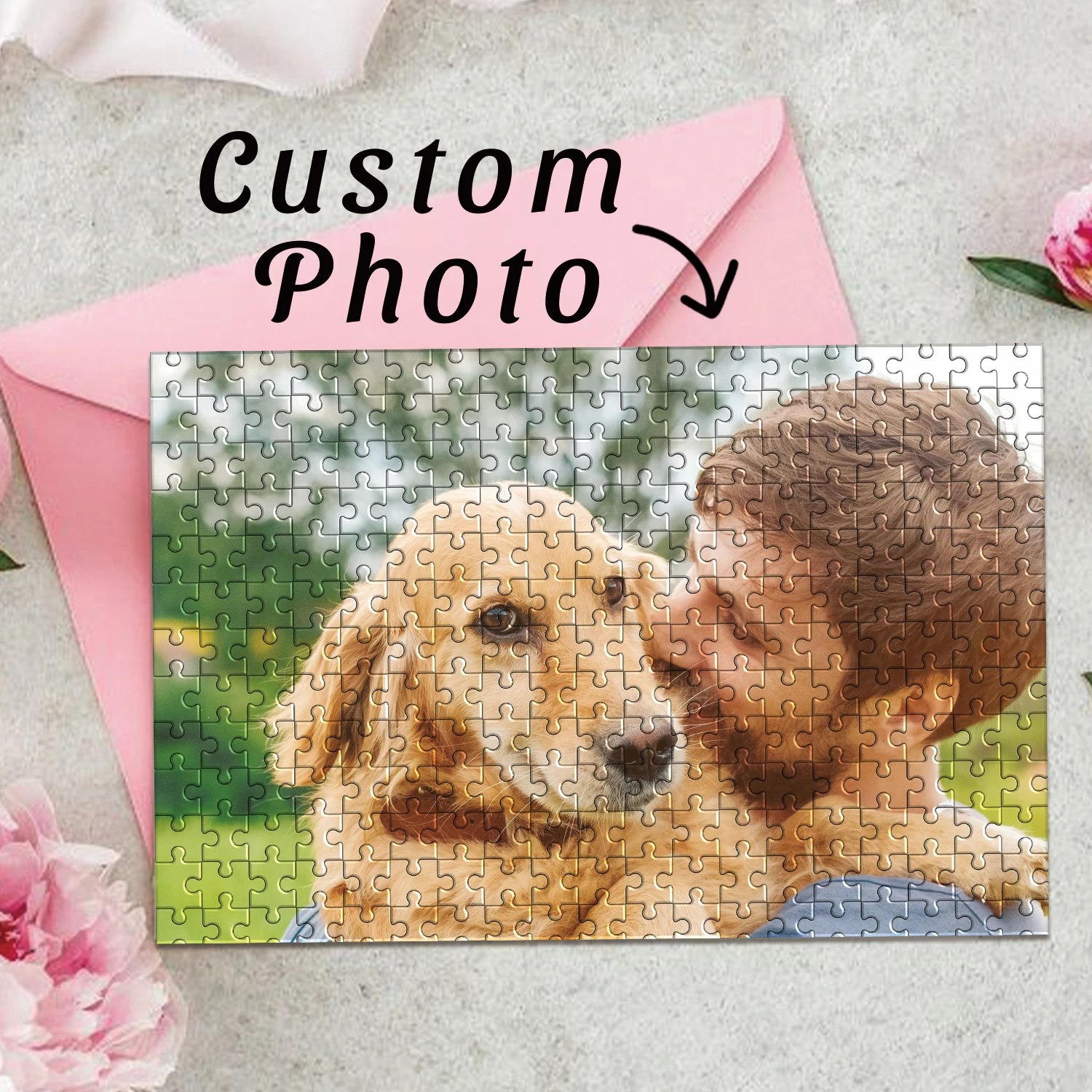 35/150/300/500/1000 قطعة الكلب مع الرجال صور مخصصة شخصية الضغط الألغاز بازل قطع فسيفساء الألغاز المخصصة في الصورة