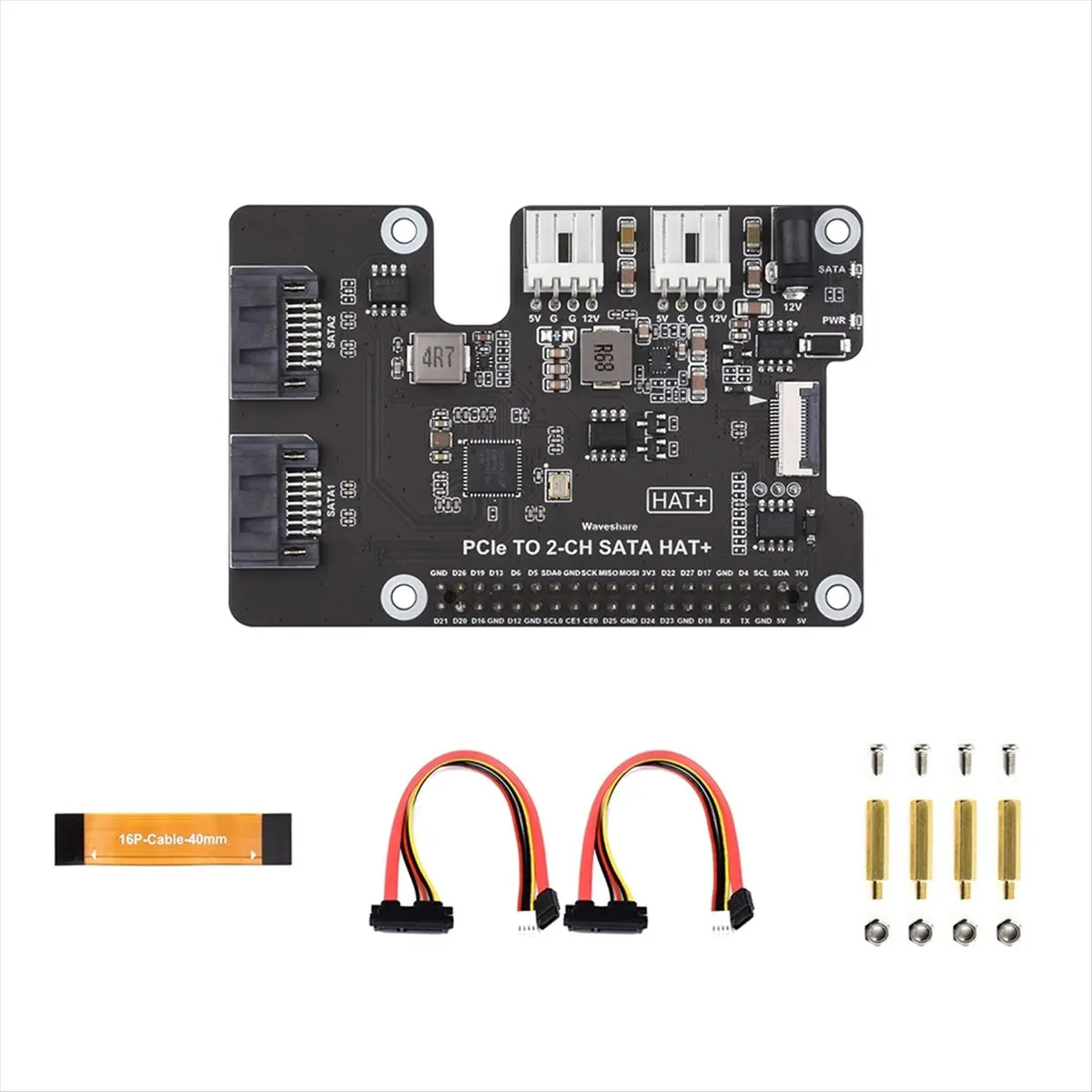 Y96A For Raspberry Pi 5 PCIe to SATA Expansion Board PCIe to 2-Channel SATA HAT with EEPROM for DIY Projects and Servers