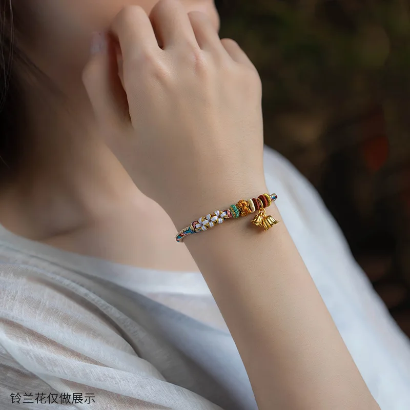 UMQ Imitation 999 Real Gold Flores Convallariae Lucky Beads Dunhuang Color Handmade Braided Rope Bracelet Women \'S Gift Bangles