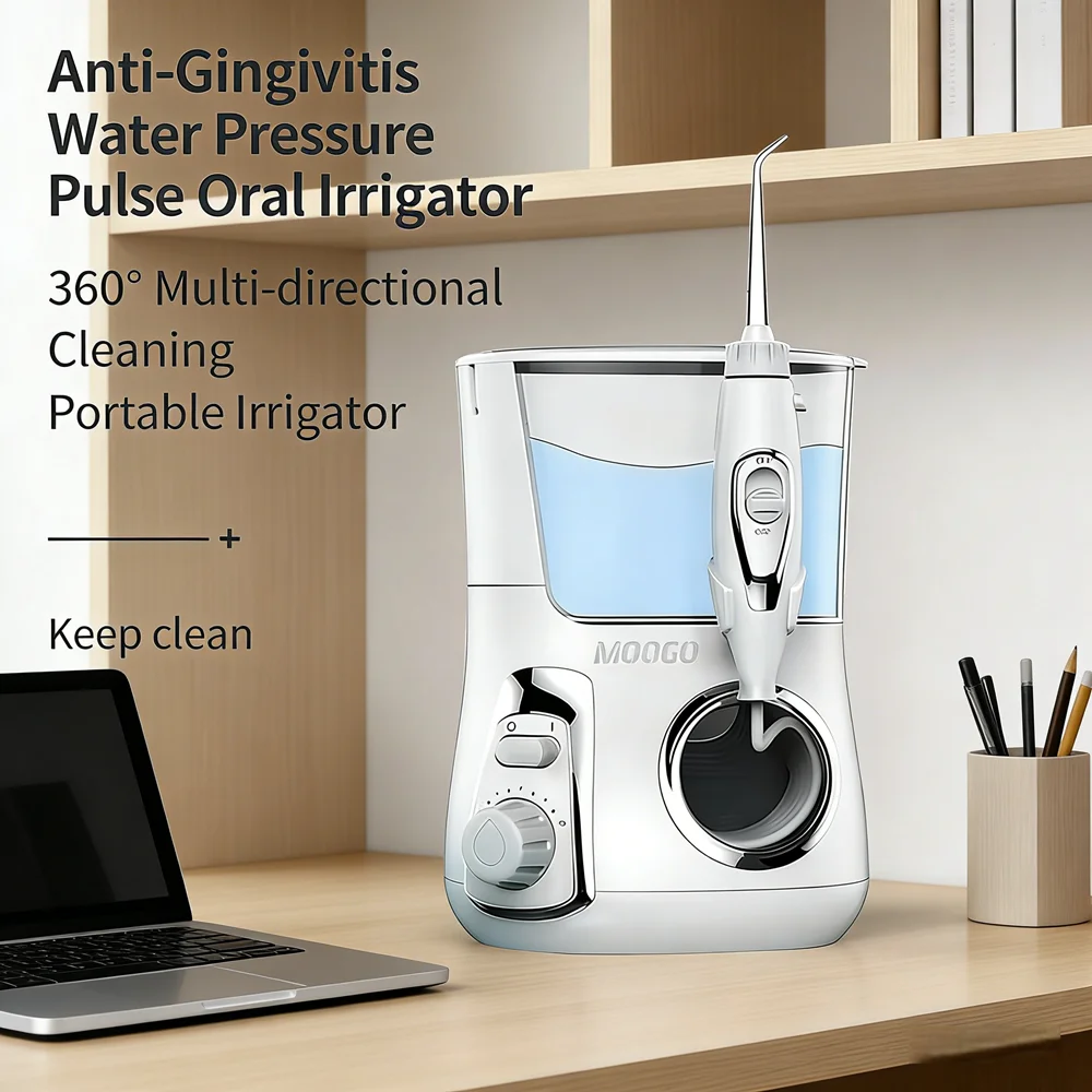 

Household Countertop Oral Irrigator, 10 Modes 800ML Water Flosser, Professional Dental Teeth Cleaner for Fresh Breath