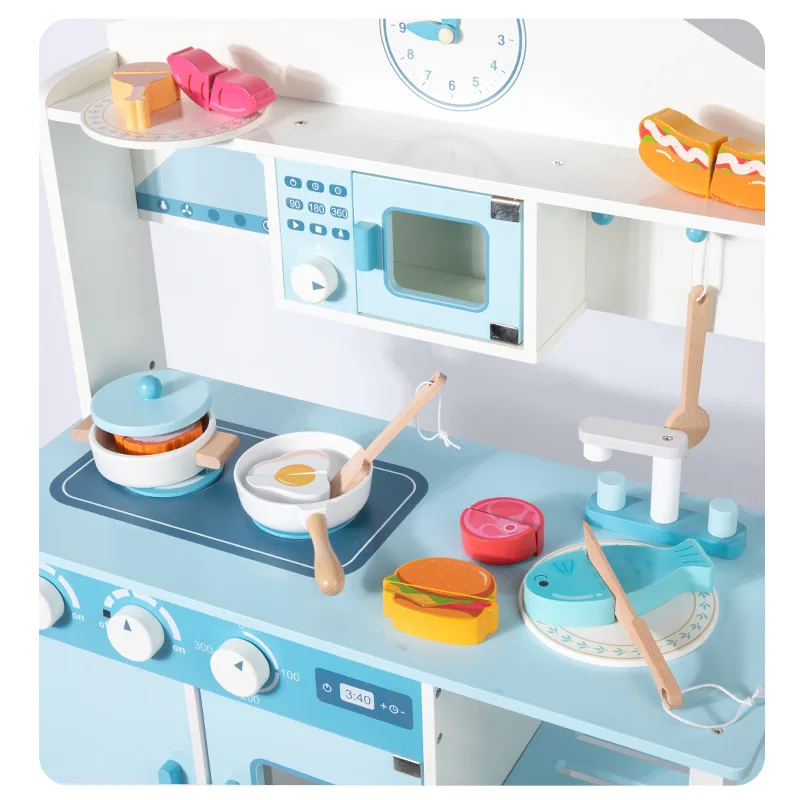 Interactive Morandi Kitchen Set Wooden Preschooler-Friendly Eco-friendly Non-toxic Cooking Tableware Food Toy Play Toy