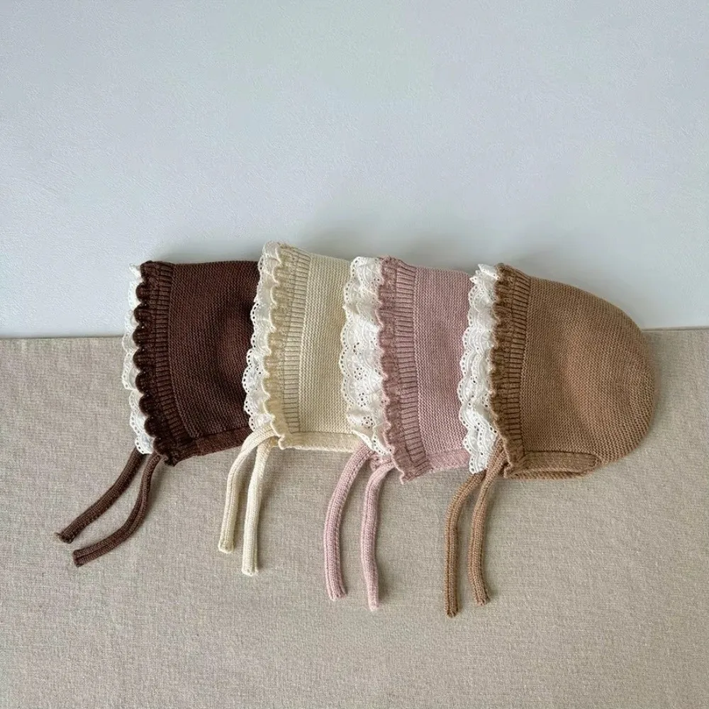 

New Ruffle Lace Baby Hat Keep Warm Solid Color Knitted Wool Hat Autumn Winter Cap Boys Girls