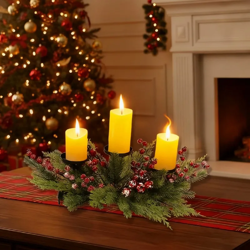 2026 New Christmas Dining Table Red Berry Candle Holder, Home Holiday Party Centerpiece Decoration Home Decor Home Goods