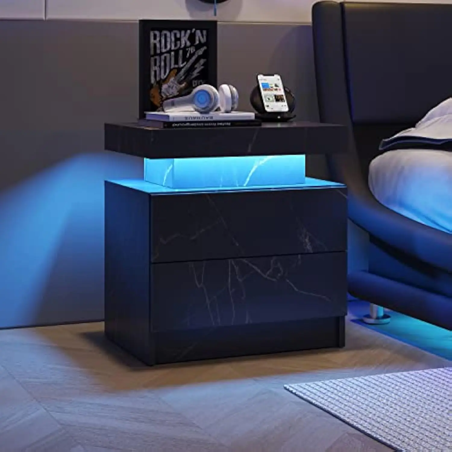 

LED Nightstands, Bedside Table with 2 Drawers, Modern Bedroom Furniture with Changing RGB Light & Remote for Bedroom and Living