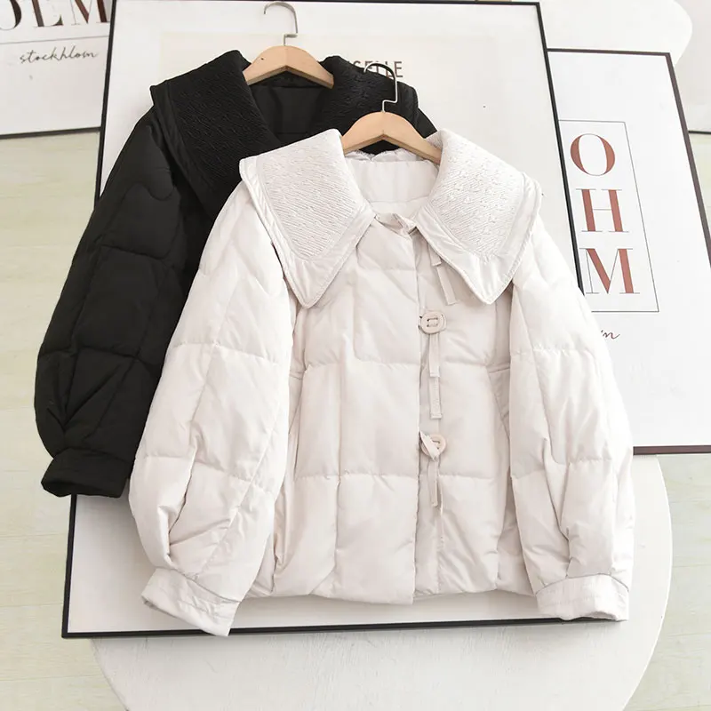 

Полосатый повседневный свободный зимний пуховик Jaet 2024, пуховое пальто с кукольным воротником для маленьких фигурок, теплая верхняя одежда