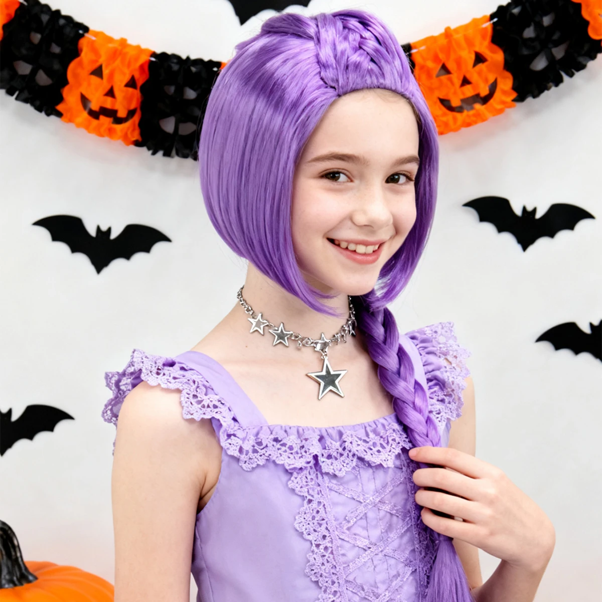 

Фиолетовый длинный плетеный синтетический парик со средней волной | Ролевой парик для подростков