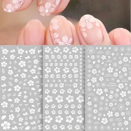 Imagen 2 del producto 1 Uds. Pegatinas 3D de flores de Sakura para uñas, calcomanías artísticas para uñas con flor de cerezo blanca, decoración deslizante adhesiva para primavera y verano, manicura de boda