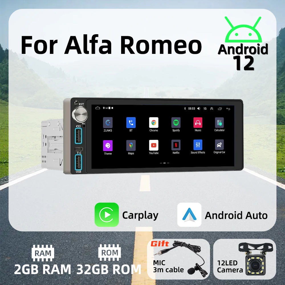 

Wireless Carplay Android Auto Autoradio 6.86" 1 Din Radio Android Car Multimedia for Alfa Romeo Stereo Head Unit GPS Navigation