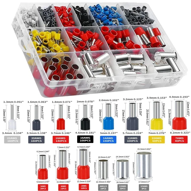 1000pcs Pre-Insulated Ring Terminals Kit Insulated Crimp Connectors for Electrical Wiring Automotive and Equipment Repair