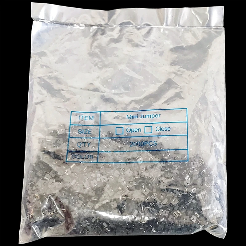 2000Pcs/bag 2.0mm Pitch Jumper Caps, Black Open Top Shorting Connectors for Pin Headers