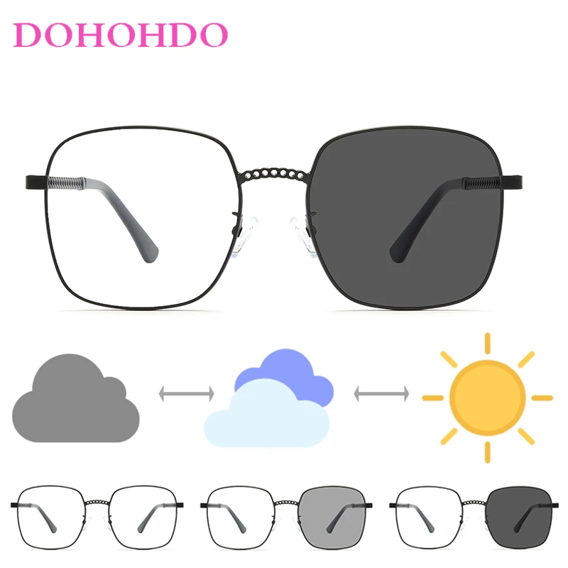 DOHOHDO 2023 Fashion Blue Light Blocking Glasses Protection Photochromic Sunglasses For Men Women Square Discolor Outdoor UV400