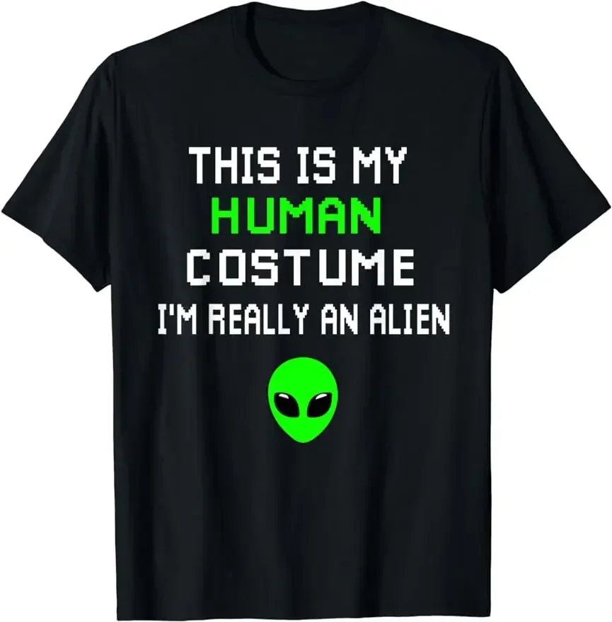 

This Is My Human Costume I Am An Alien Graphic T-Shirt Funny Retro Pixel Style Tee Men