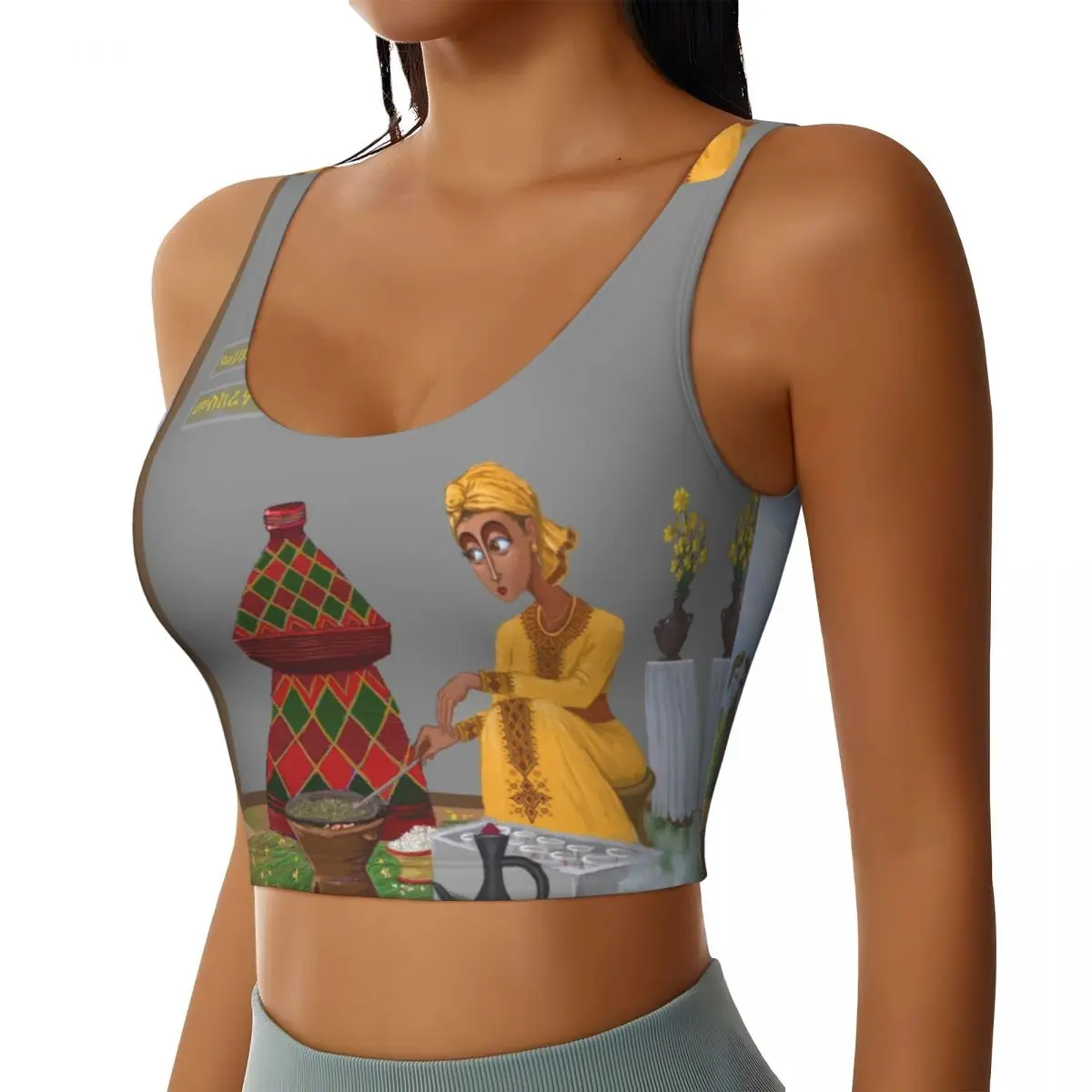 Custom Ethiopian New Year Sports Bra for Women Habesha Art High Impact Workout Yoga Crop Top