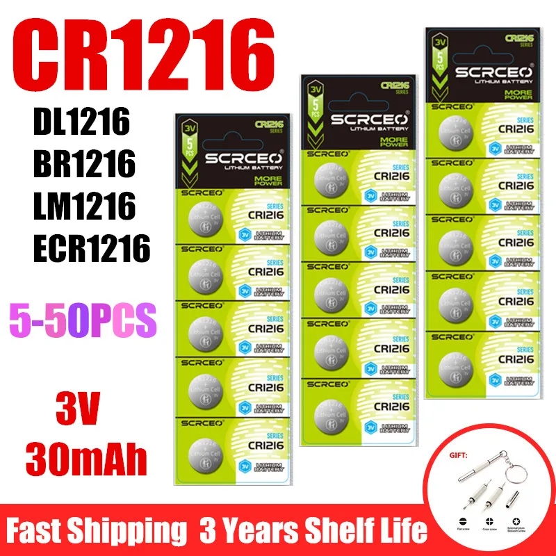 5-50PCS Button Cell Batteries CR1216 DL1216 BR1216 LM1216 ECR1216 3V Lithium Battery Coin Cells For Watch Car Toys Key