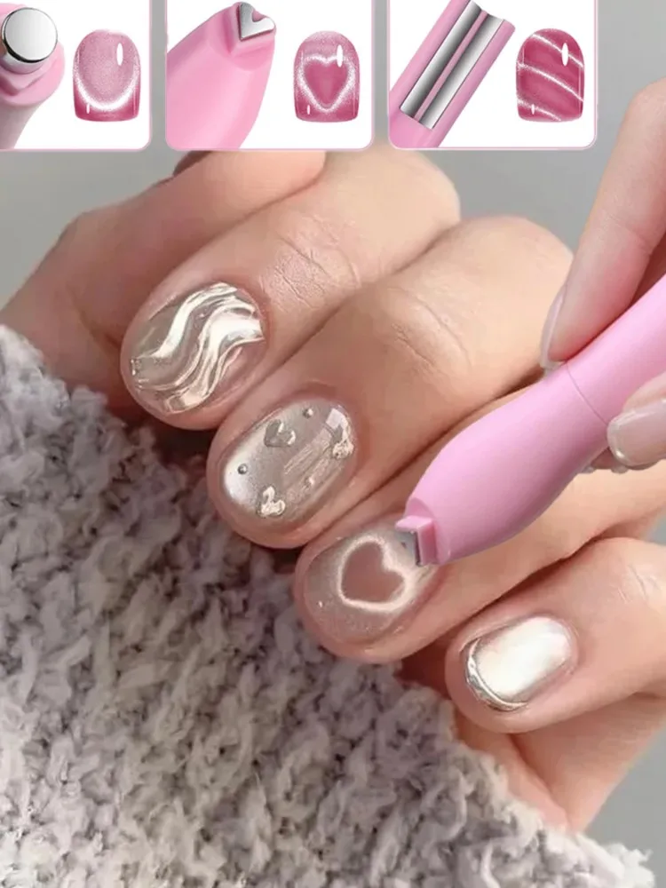 3 en 1 nouvel amour Argyle oeil de chat aimant pour ongles 3D coeur perle de verre Serpentine Nail Art magnétique pour bricolage Gel polissage outils magnétiques