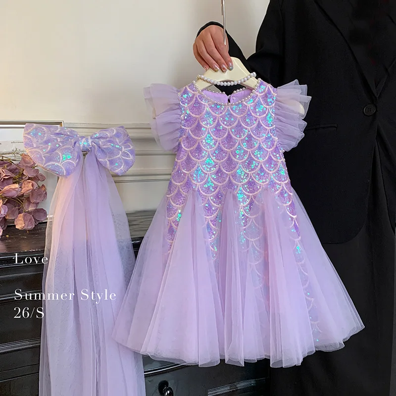 Girls Summer Cute Dress New Mesh Puffy Dress Baby Summer Princess Birthday Fish Tail Dress 2026 New
