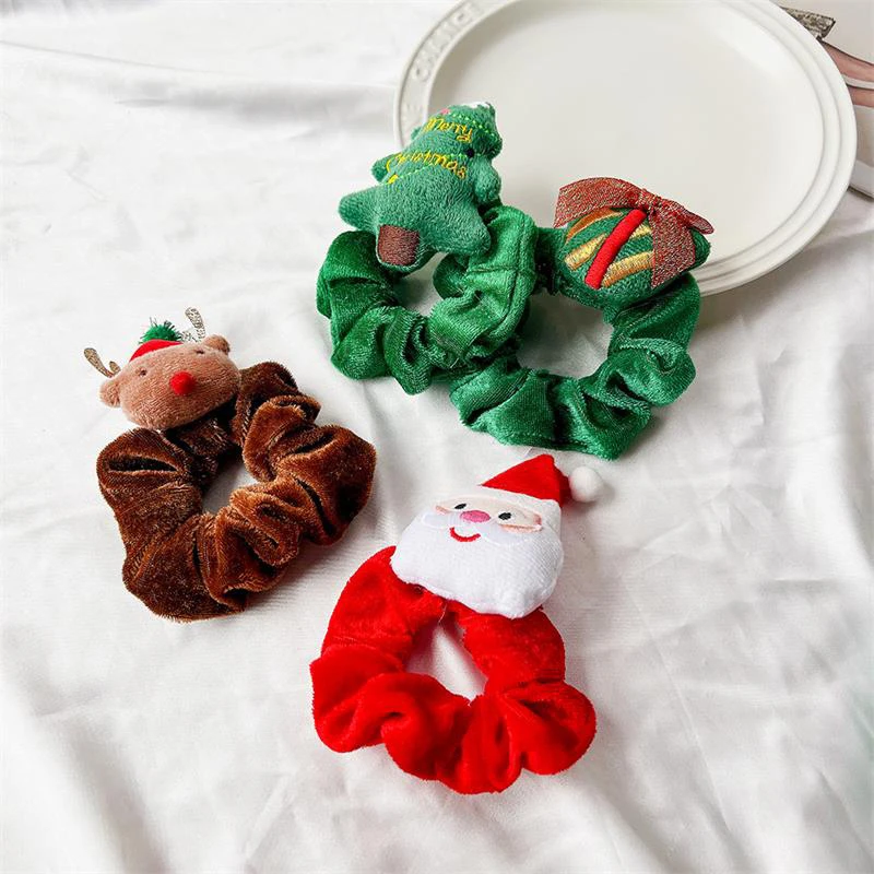 1Pc Christmas Cartoon Plush Hair Bobble Colon Scrunchie Hair Band Santa Elk Elastic Hair Band Fashion Accessories Gift