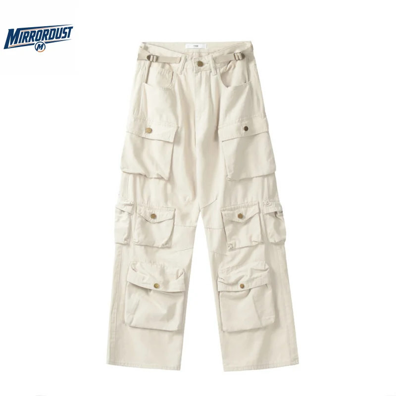 Utility Cargo Pants Men Multi Pocket Straight Leg Tactical Streetwear Casual Loose Fit Outdoor Workwear Fashion Wide Trousers