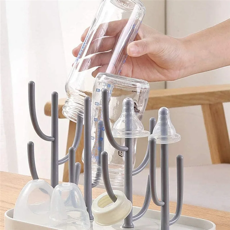 Baby Bottle Countertop Drying Rack Detachable Toddler Sippy Cups Infant Dishes Dryer Holder with Drainer Tray Baby Accessories
