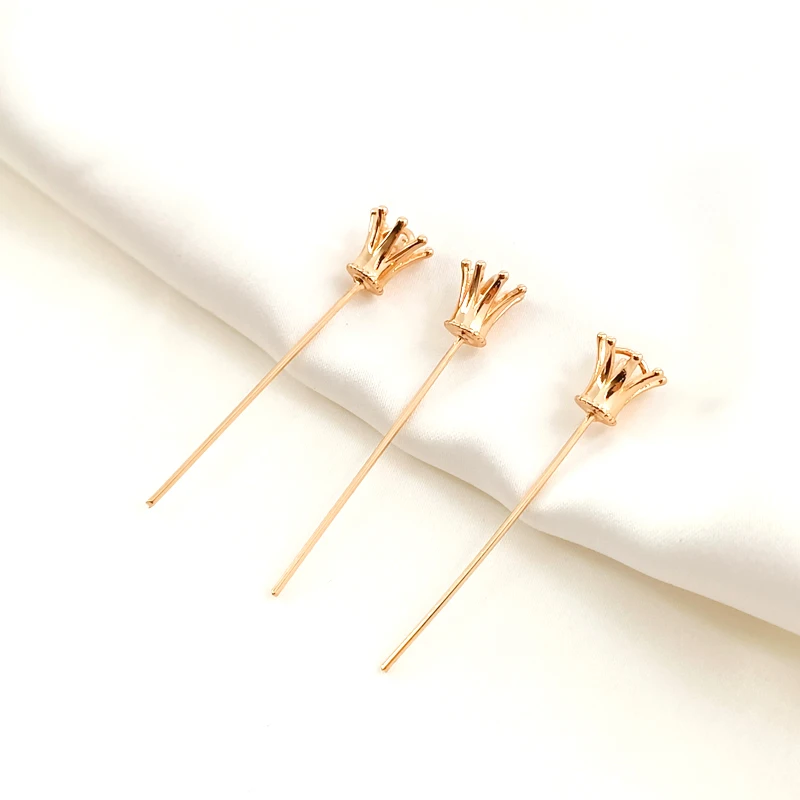 5pcs copper wrapped 14K Gold Crown Pin Holder Pendant DIY making jewelry discovery baroque pearl jewelry accessory materials