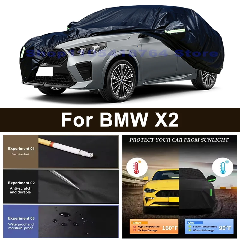 Full Car Cover For BMW X2 All Weather Outdoor Snow Sun UV Dustproof with Reflective Strips Wind Straps