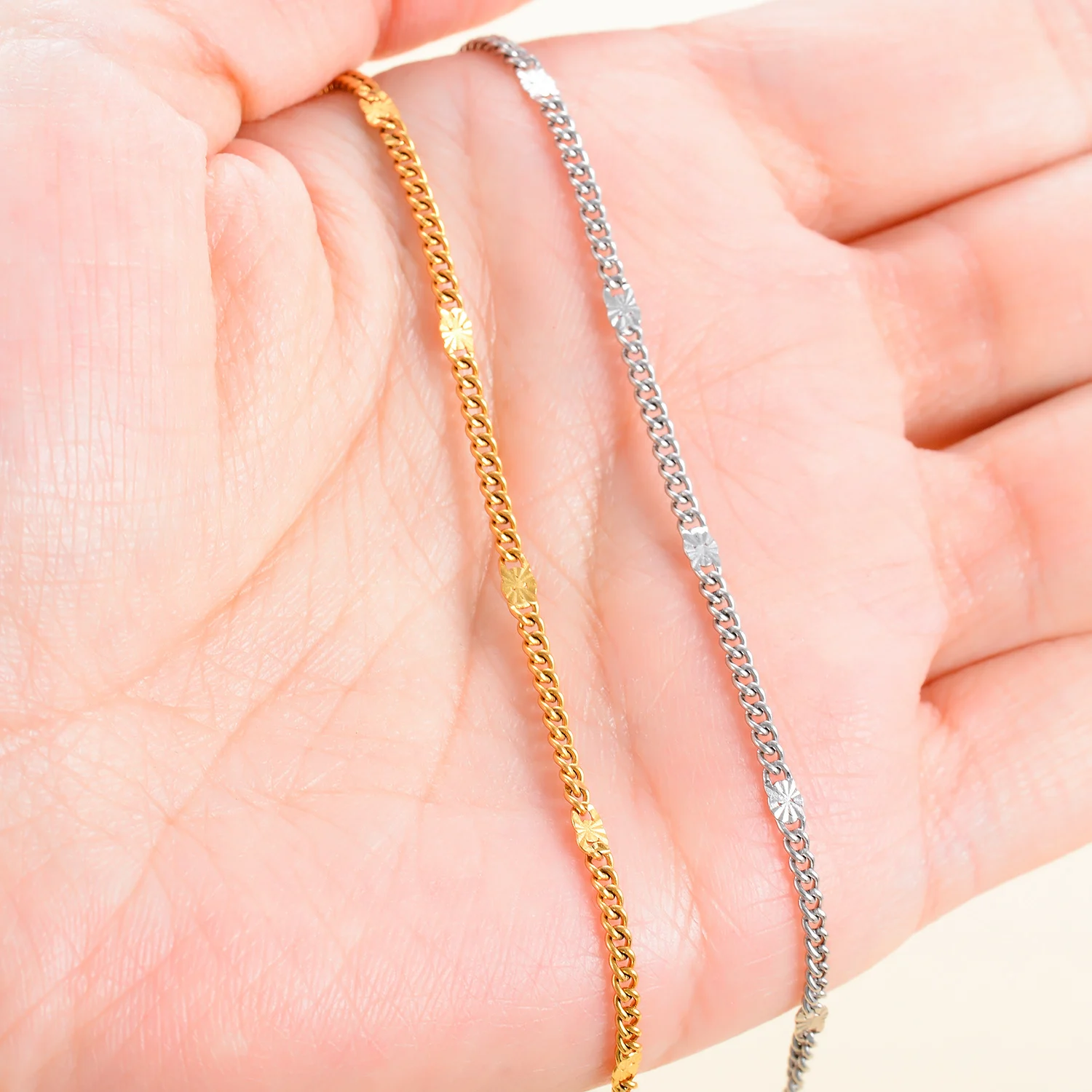 Dünne Halskette aus Edelstahl, Paillettenkette, Flachketten, kreative DIY-Bauteile für Schmuckzubehör. – Detail 3