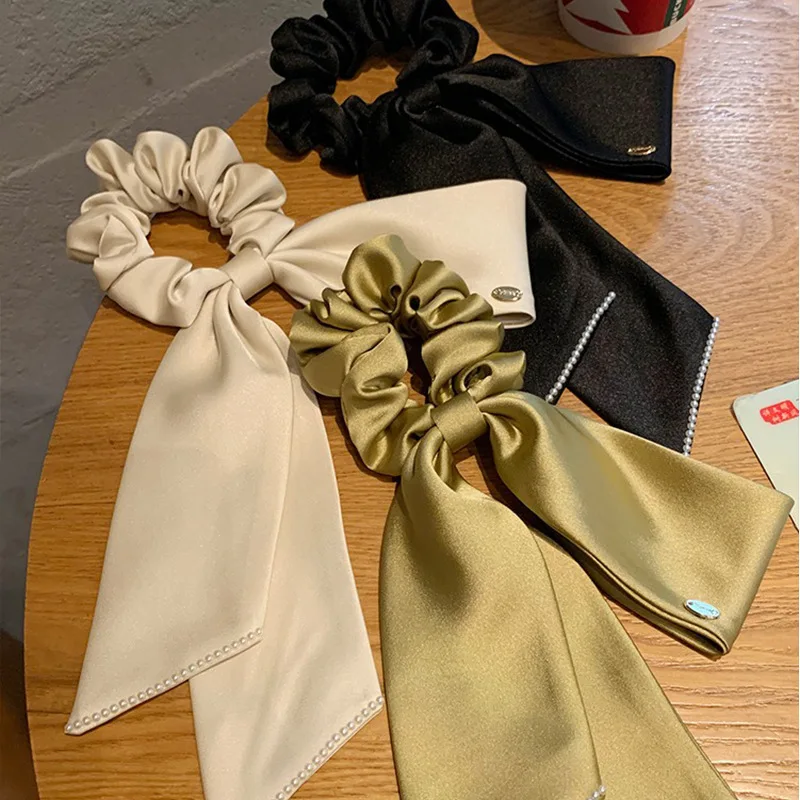 1 élastique à cheveux en ruban satiné, élastique à cheveux élégant pour femmes, accessoire pour nouer des chignons bas