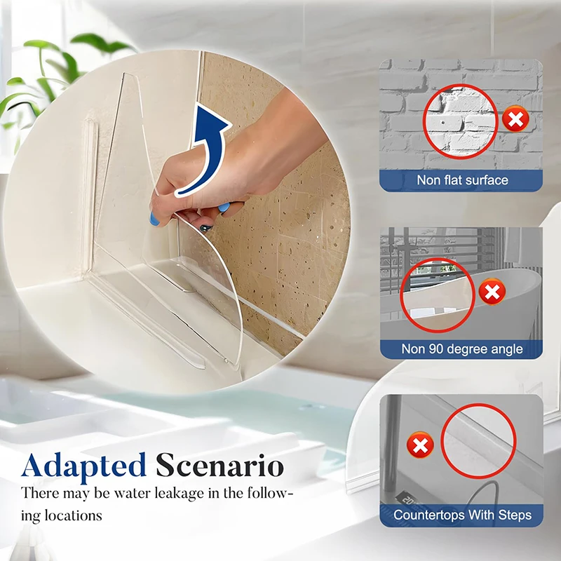 2pcs Self-Adhesive Bathtub Corner Guards Waterproof Splash Guard Kit for Showers in a Twin Pack; Oversized