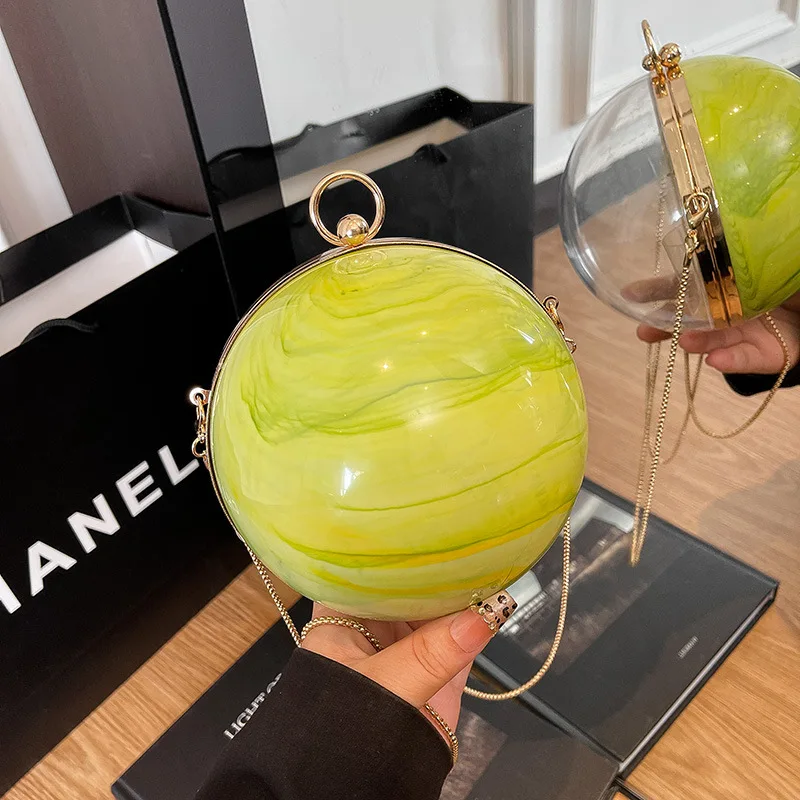 Round Ball Bag Mini Handbag Acrylic Shoulder Bag Transparent Chain Crossbody Bag for Women Multy Color Hard One Shoulder Bag