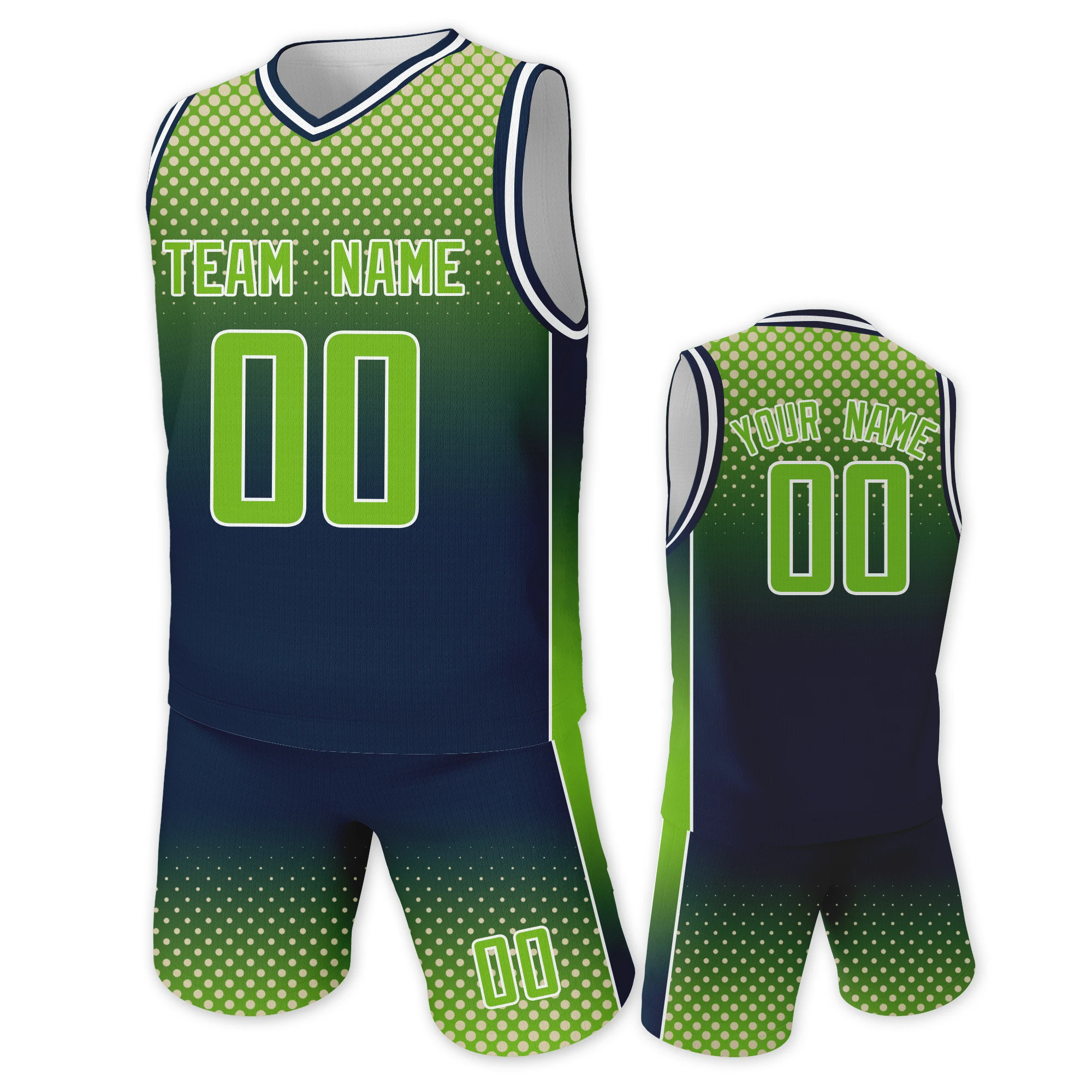 Custom Kid Basketball Jersey Set Navy Green Gradient Basketball Uniform Boys Girls Sport Fan Gift Printed Team Name Number