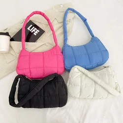 Winter Fashion Quilted Handbags Ladies Casual Cotton-Padded Bags Solid Color Small Top-Handle Bags Women Underarm Shoulder Bags