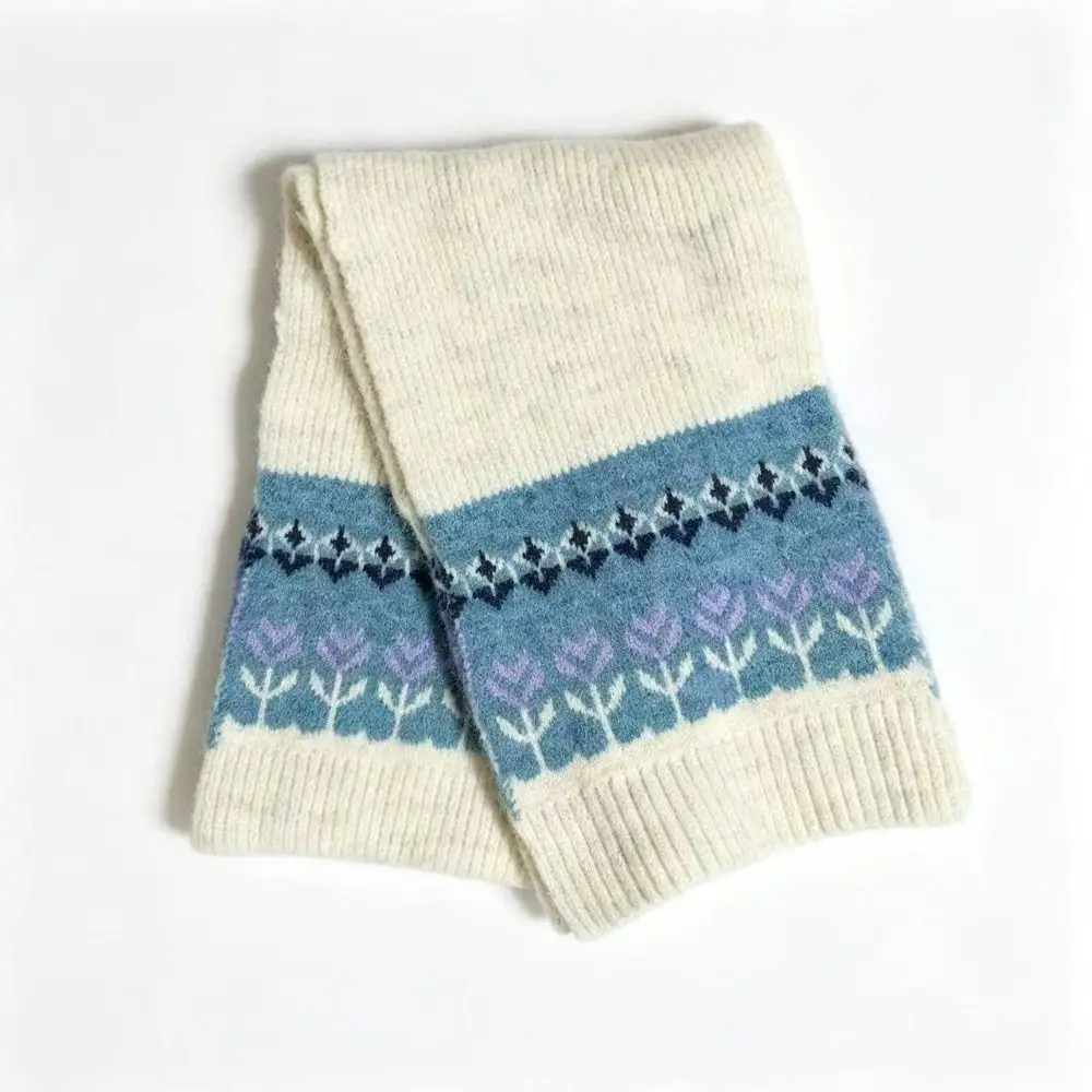 Elegant Wool Jacquard Knitted Scarf Thickened Floral Winter Cashmere Scarves Warm Fair Isle Style Shawl Autumn Winter