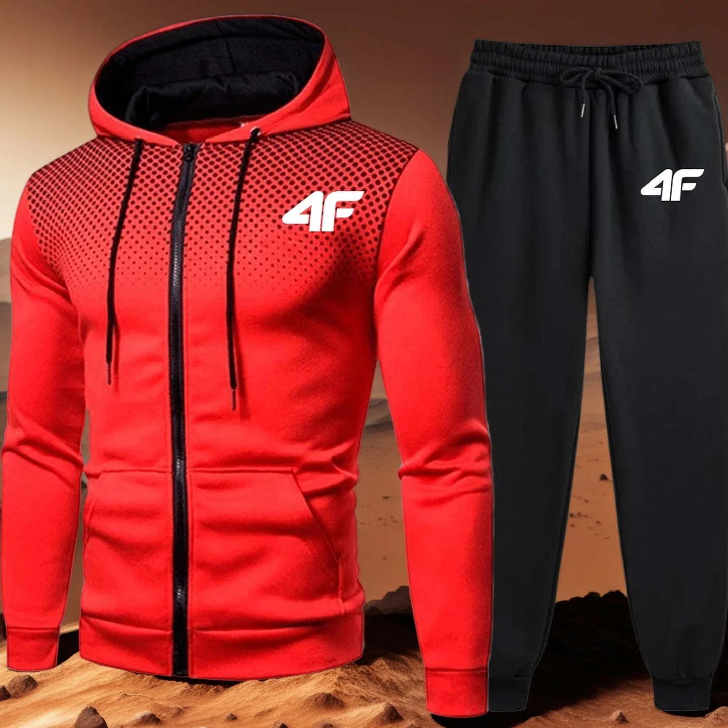 

2025 Men's Full Zipper Tracksuit Set, Autumn Outdoor Hooded Jacket & Jogger Pants, Athletic Streetwear, Gym Training Sportswear