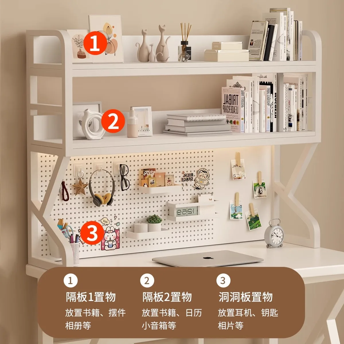 Student Desk Storage Shelf Multi-functional Desktop Multi-layer Finishing Bookshelf Wrought Iron Hole Board 50cm70cm90cm