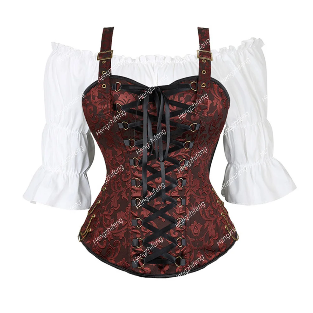 

Corsets with Blouse for Women Gothic Bustier with Straps Vintage Bustiers Victorian Costume Wedding Corsage 2 Piece Outfits