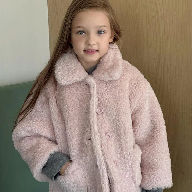 2024 winter children's cotton padded thick fur jacket Korean version fashionable casual girl's top