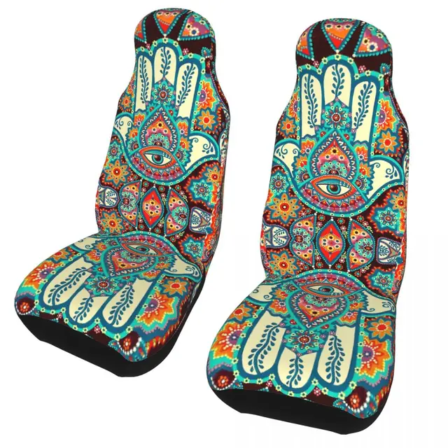 Hamsa ręcznie czeski uniwersalny pokrowiec na siedzenia samochodu wodoodporny kobiety hipisowska Mandala Paisley Boho mata na siedzenie samochodowe włókno polowanie