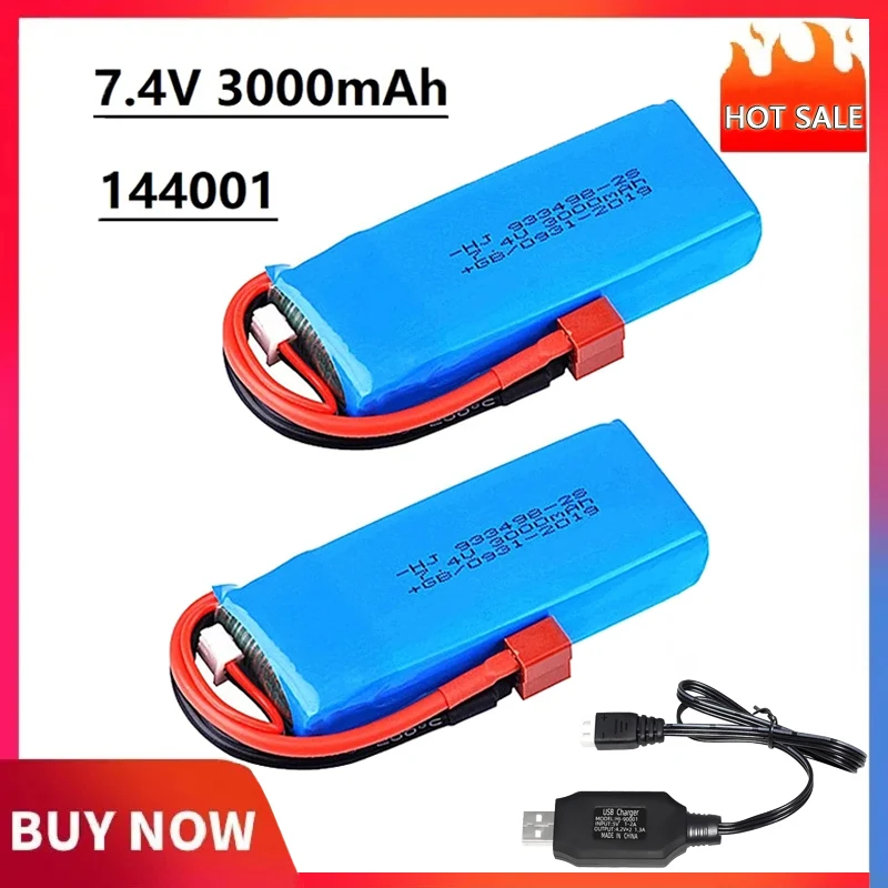 7.4V 3000mAh Lipo Battery with USB for Wltoys144001 124018 124019 104001 124016 124017 144002 104009 RC car truck spare parts