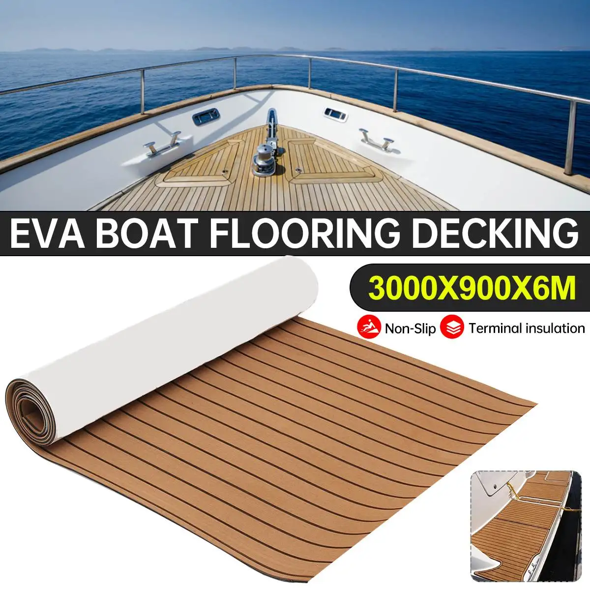 

1 Roll 3000x900x6mm Self-Adhesive EVA Foam Boat Flooring Faux Teak Decking Sheet Marine Accessories Anti Skid Yacht Flooring Pad