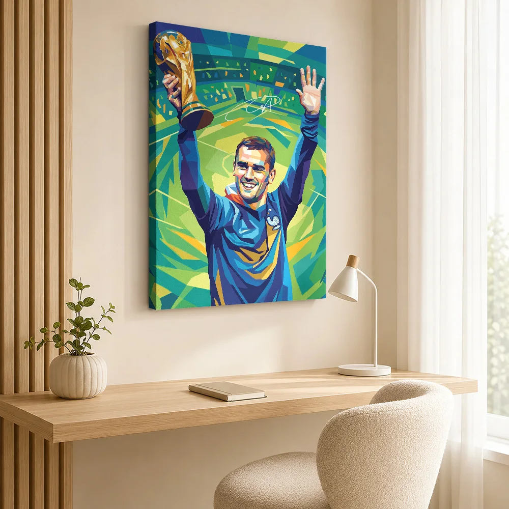 Antoine Griezmann Holding  Trophy Framed Canvas Print Poster Customized Photo Sports Portrait Canvas Wall Art for Office Decor