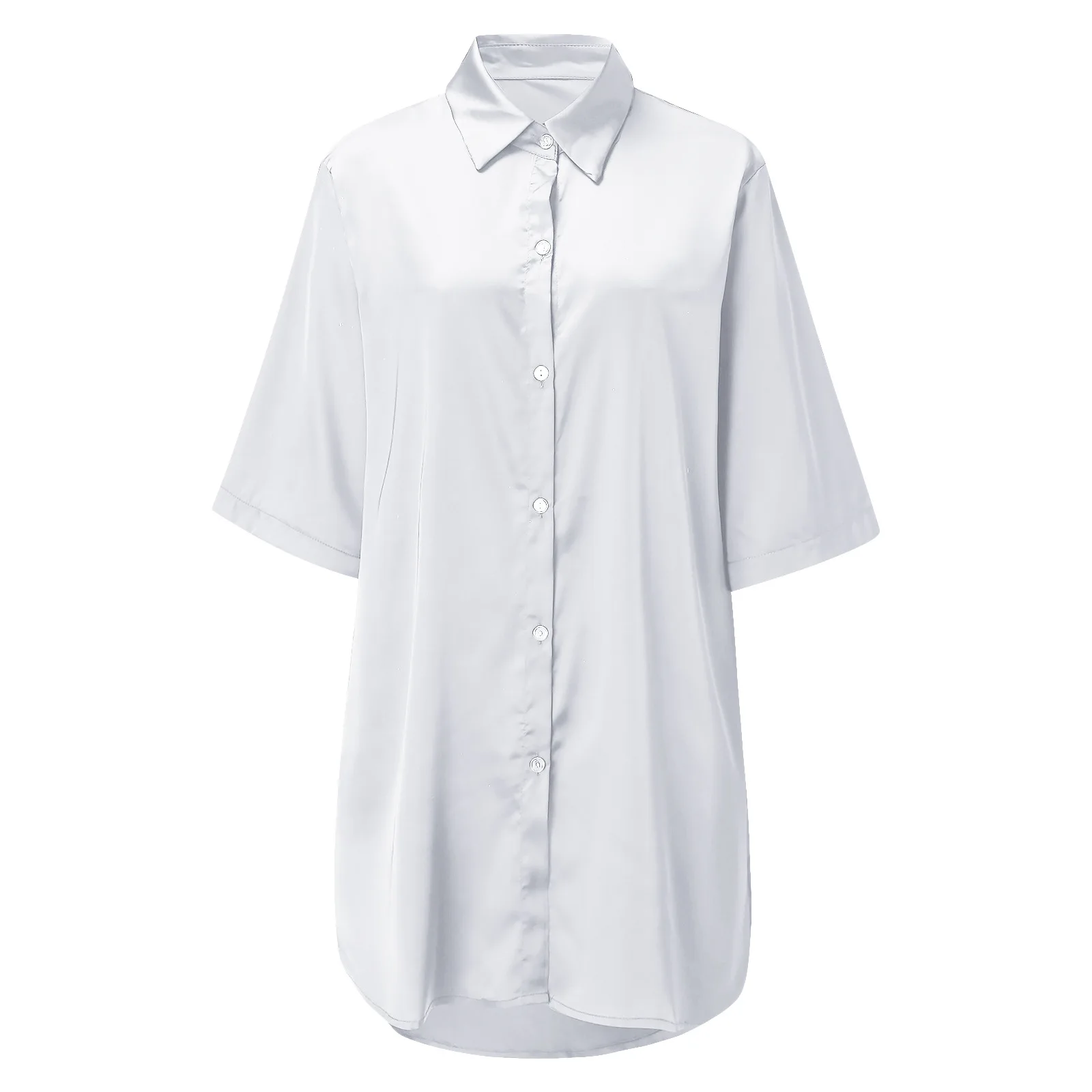 Women's Solid Color Silky Soft Pajamas Sexy Long Sleeve Nightshirt Smooth & Skin-Friendly Comfortable Home Sleepwear for Ladies