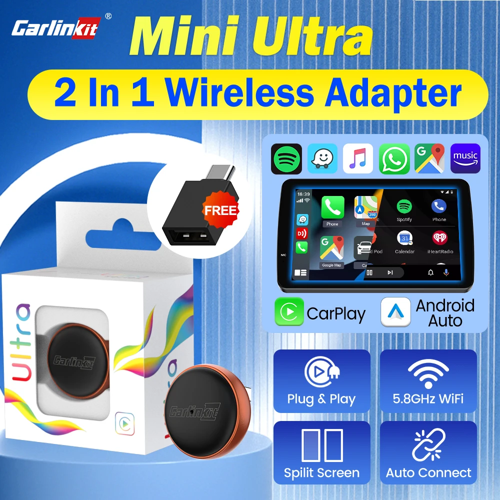

Беспроводной адаптер CarlinKit 5.0 Mini Ultra 3 2-в-1 для CarPlay и Android Auto (для автомобилей с проводным CarPlay и Android Auto), онлайн-обновление, модель 2026 года