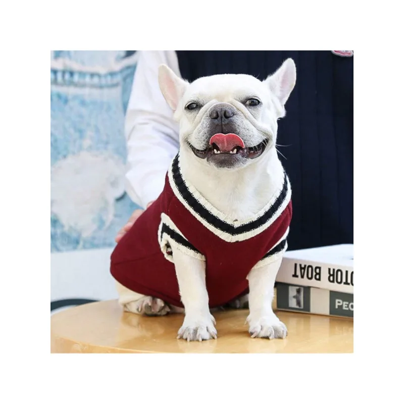 1pc autumn and winter new knitted waistcoat V-neck college style pet dog and cat clothing vest