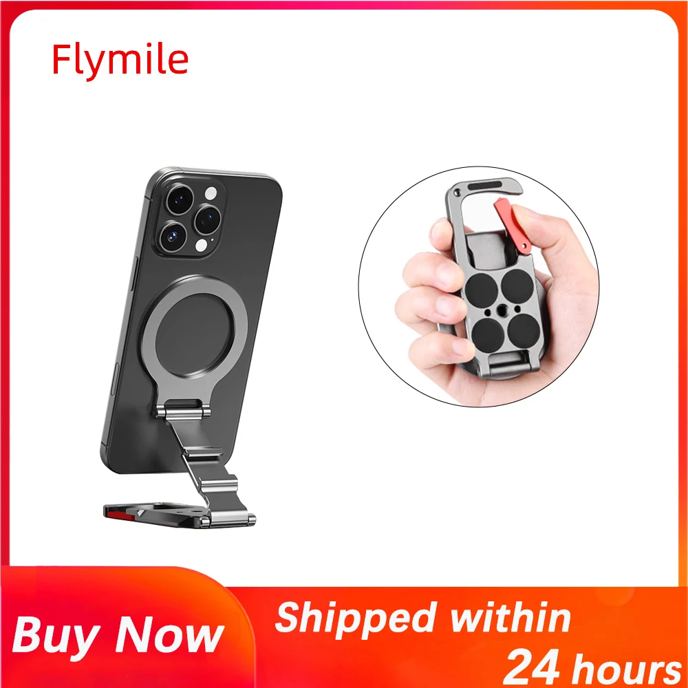 Flymile Magnetic Stand for iPhone 16 15 14 13/Pro/Max,Phone Holder With Carabiner Suitbale For Travel,Phone Accessories