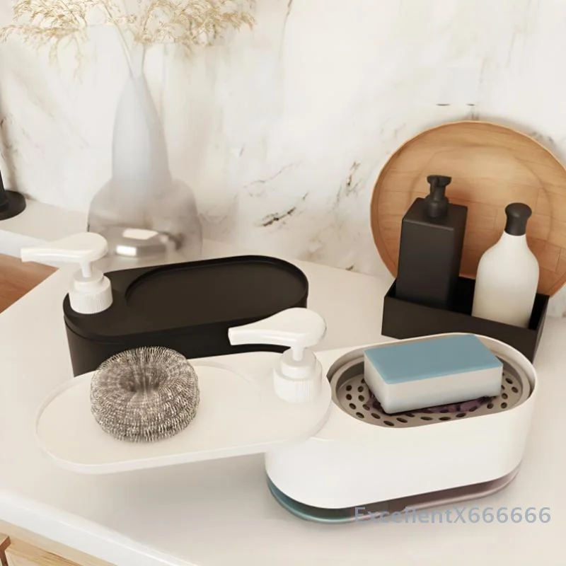 Prensa líquida para lavar louça, prensa manual, caixa de sabão, sabonete para as mãos e prato, dispensador de detergente para pia de cozinha