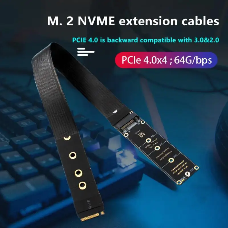 1 Set PCIe 4.0 M.2 NVMe Riser Card – M-Key Extension Cable for 2230/2242/2260/2280 SSDs (PCIe & SATA Compatible)