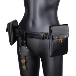 New women's Vintage Steampunk PU Leather Outdoor Mobile Phone Pouch Sports Medieval Retro Waist Bag Messenger Casual Fanny Pack